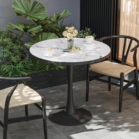 Table à manger ronde marbre – Diamètre 80 cm, petit table de cuisine blanche moderne pour 2‑3 personnes, plateau en pierre frittée, pieds métal – Pour maison, jardin extérieur ou bistrot, design étanc (1/5)