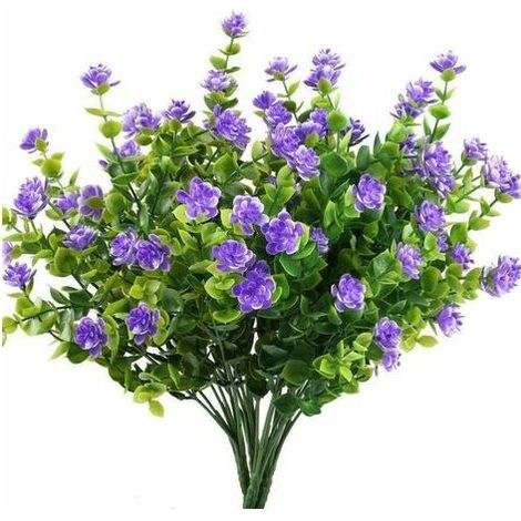LMLY Fleurs artificielles, lot de 4 arbustes verts artificiels résistants aux UV, pots suspendus pour intérieur et extérieur, décoration intérieure (violet)-AquaForge (1/5)