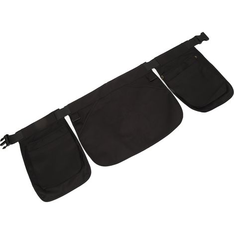 Schwarze Unisex-Servierschürze mit Kunststoffschnalle und mehreren Taschen (1/4)