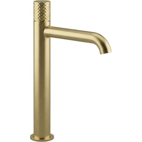 Miscelatore lavabo alto in ottone con bocca 18,5 cm finitura oro spazzolato - Hexo