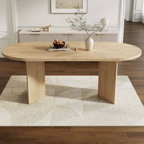 Table de salle à manger 200x90x75 cm en MDF chêne, moderne, pour 6-8 personnes FLORAGRACE (1/5)