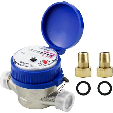 1 Compteur d'eau 1/2", Cuivre, Protection verre, Filtre interne, Rotation cadran, Maison Jardin (1/5)