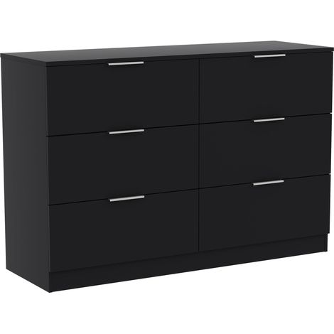 Trega 6 Drawer Chest of Drawers Bedroom Furniture Storage Unit, H 80 x W 110 x D 36 cm, Black