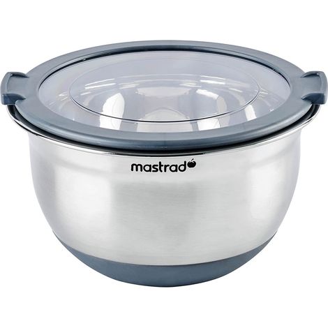 Bol INOX ø 16 cm + Couvercle Transparent-Récipient Gradué-Base Antidérapante en Silicone-Idéal pour la Préparation, Le Service et la Conservation des Aliments-1,5L-Gris (1/5)