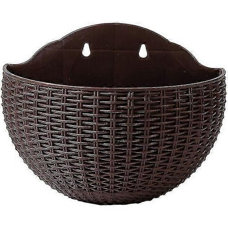 Suspension murale en rotin synthétique, pot de fleurs semi-circulaire suspendu sans perforation, pot de fleurs hydroponique (marron, grande taille) (1/5)