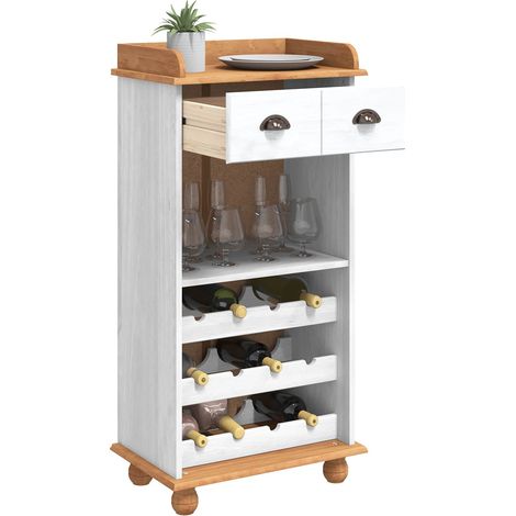 Maison Exclusive - Mobile per vino ASKIM Bianco con Top al Miele 57 x 37 x 114 cm