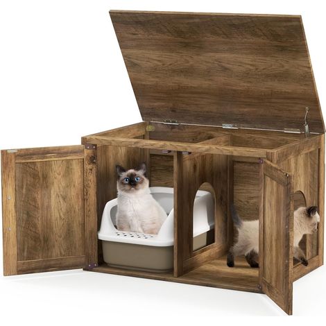 Costway – Maisonnette pour chat avec entrée latérale – Cache litière avec plateau ouvrable – Dimensions 80 x 54 x 53,5 cm – Bois d'ingénierie chêne