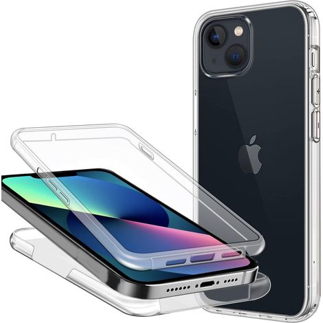 Coque pour iPhone 14 / iPhone 13 360 Degrés Protection, Transparente Souple Mince Étui en Silicone TPU Front et PC Retour Anti-Scratch Anti Choc Bumper Full Body Housse Case (1/5)