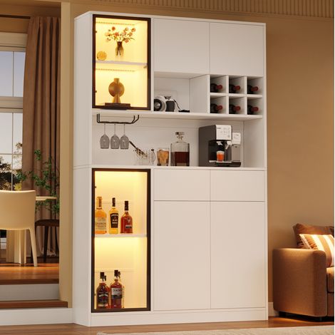 Vitrine haute 120x33x200 cm en bois blanc, avec rangement pour salon et salle à manger FloraGrace (1/5)