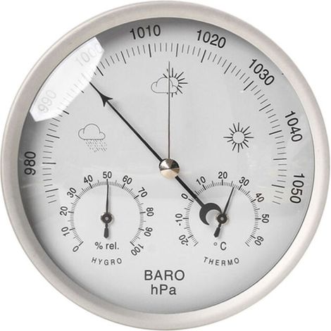 in 1 analogue weather station made of stainless steel Ø132 mm – barometer, thermometer, hygrometer