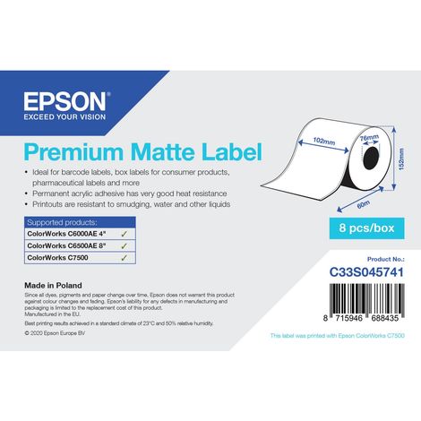 Epson Premium Matte Label - Continuous Roll: 102mm x 60m (1/2)