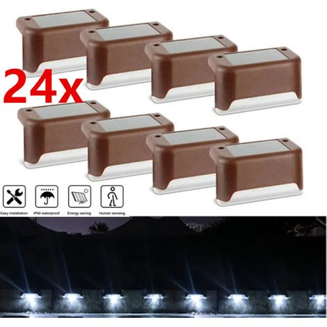 24 luces solares LED para vallas, lámparas de pared, luces de jardín, lámparas de escaleras para exteriores