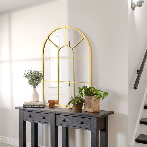 HOMCOM Dekorativer Wandspiegel 50x70cm Metall-Fensterspiegel für Wohnzimmer, Schlafzimmer, Eingangsbereich, moderner Stil, Gold