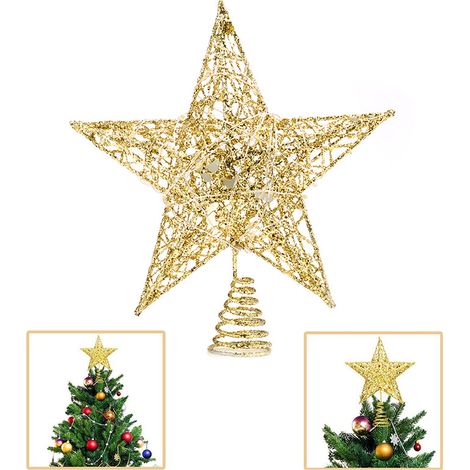 LED Light Up Christmas Tree Topper Star Xmas Ornament Home Party Decoration, Gold 20X23CM (1/5)