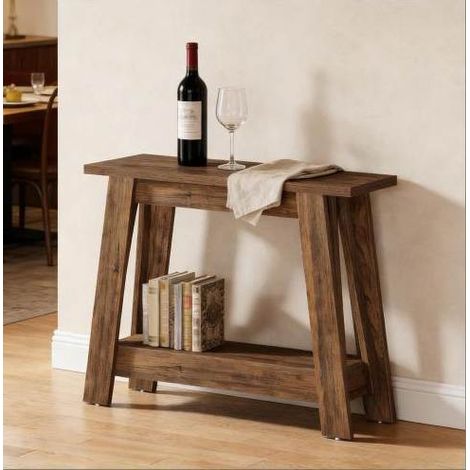 Console da ingresso 105x30x80 cm marrone rustico, 2 livelli, in legno MEUBLIV (1/5)