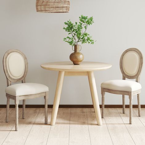 HOMCOM Lot de 2 chaises de Salle à Manger - Chaise de Salon médaillon Style Louis XVI - Bois Massif sculpté, patiné - Aspect Lin Beige (1/5)