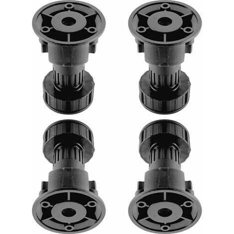 – Lot de 4 pieds vérins réglables pour meuble – Hauteur 80 à 95 mm – Capacité 160 kg – Base plastique Ø 28 mm pour clips de plinthe (1/2)