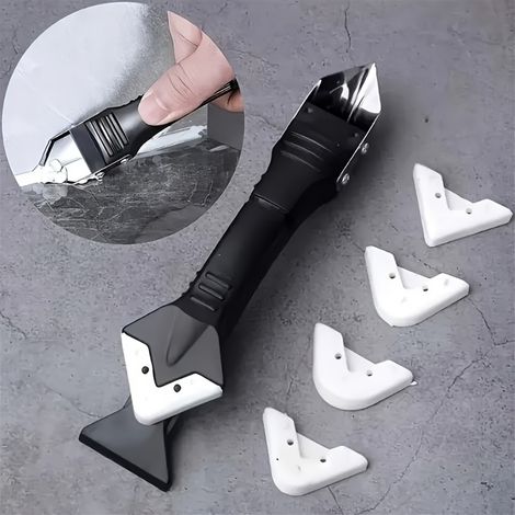 Lot de 6 pièces avec 5 têtes de rechange, outil à coulis en plastique et lame en acier inoxydable : kit multifonction d'enlèvement de joints, adapté au scellage des joints de salle de bain, cuisine, s (1/5)