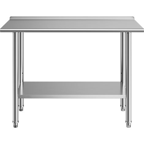 Mophorn Gastro-Arbeitstisch 1219 x 610 x 894 mm, Edelstahltisch mit 2 Ebenen, Aufkantung und höhenverstellbaren Ablagen – Obere Ablage (245 kg), Untere Ablage (204 kg), ideal für Restaurants (1/5)