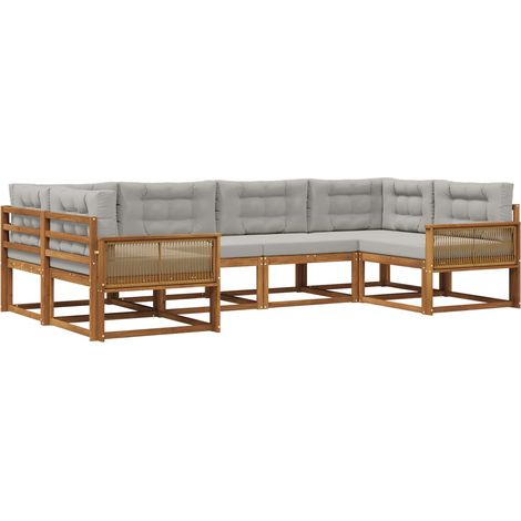 Outdoor Sofa Set 6 pcs Natural and Light Grey vidaXL