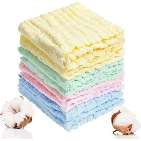 8pcs Débarbouillettes Bébé en Mousseline, 25 x 25cm Lavable Serviette Visage Bébé en Coton Douces Langes Coton Bébé pour Essuyer Main Visage Corps Peau Sensible Bébé Cadeau Nouveauné (1/4)