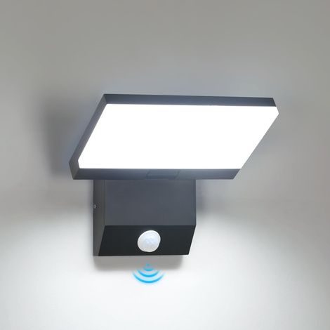 18W Applique Exterieur LED avec Détecteur de Mouvement, Lampe Murale avec LED Panneau Rotatif, IP65 Éclairage Lampe Moderne pour Entrée Jardin Garage, 6500K, Noir