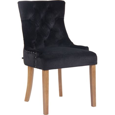 Sedia da pranzo x1 design antico imbottita in velluto nero con 4 gambe in legno chiaro 100001938
