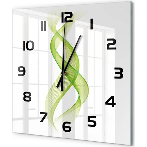 Grande Horloge Murale Carrée Verre Trempé Mouvement Silencieux Design Moderne Vagues colorées 60x60 cm (1/5)