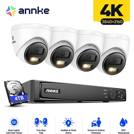 ANNKE 4K Kits de Videovigilancia Exterior 8CH NVR 4×Cámaras Smart Doble Luz Visión Nocturna,Audio Bidireccional,Alarma Email Acceso Remoto Cable Kit de Cámara Vigilancia 4TB (1/5)