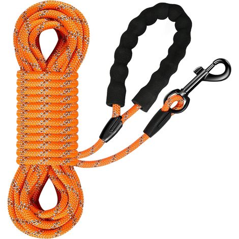 Guinzaglio da trazione per cani, guinzaglio da addestramento per cani di grossa e piccola taglia, guinzaglio per cani con cinturino da polso stabile, moschettone a 360°, riflettori (arancione, 5 m) (1/4)