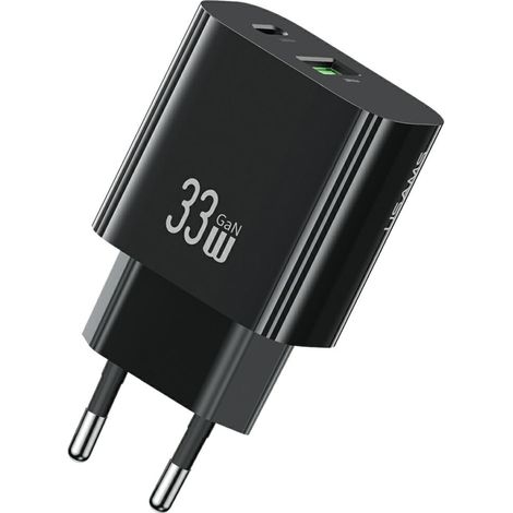 Caricabatterie da parete USAMS CC317 T65 da 33 W con 1 porta USB-C e 1 porta USB-A per ricarica rapida, colore nero. (1/5)