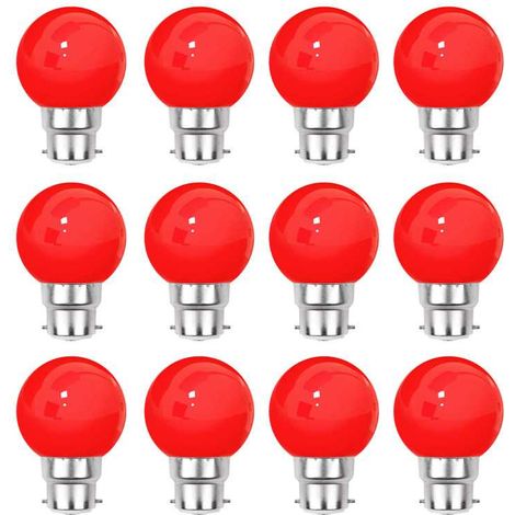 Lot de 12 ampoules LED Rouges B22 Incassables - Guirlandes guinguette - Culot baïonnette