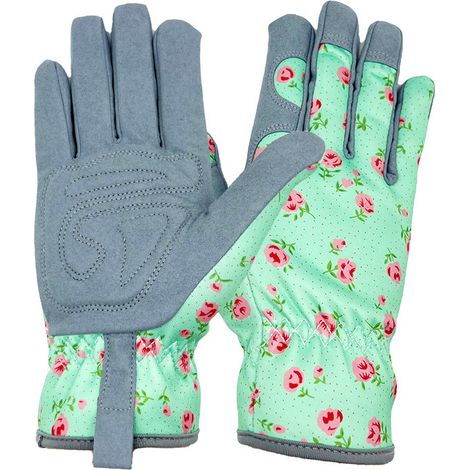 Gants de jardinage en cuir pour femme - Gants de travail pour désherber, creuser, planter, ratisser et élaguer,22.5CM (vert) (1/5)