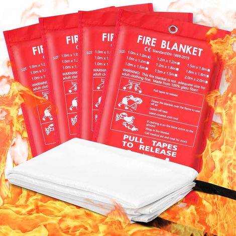 Lot De 4 Couvertures Anti-Feu Pour Cuisines, Conformes À La Norme Din En 1869:2019, Couverture Anti-Feu En Fibre De Verre De 1 M X 1 M Pour Feux De Graisse, Voitures, Écoles, Cheminées, Barbecues Et C
