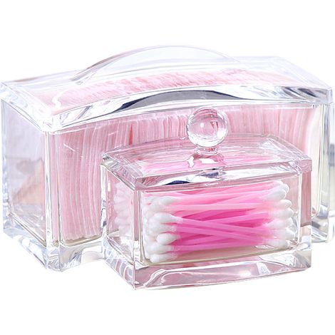 Organisateur En Acrylique Pour Cotons Tiges - 2 Compartiments Transparent - Pour Salle De Bain Et Meuble De Toilette - 1 Pièce (1/5)