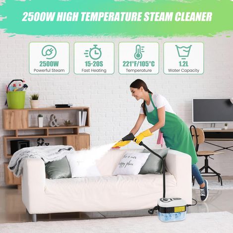 Pulitore a vapore, pulitore a vapore da 1500 W, pulitore a vapore portatile con pulsante touch regolabile, 4 testine, riscaldamento 15S, tubo flessibile rinforzato per pulitore a vapore, per cucina, a (1/4)