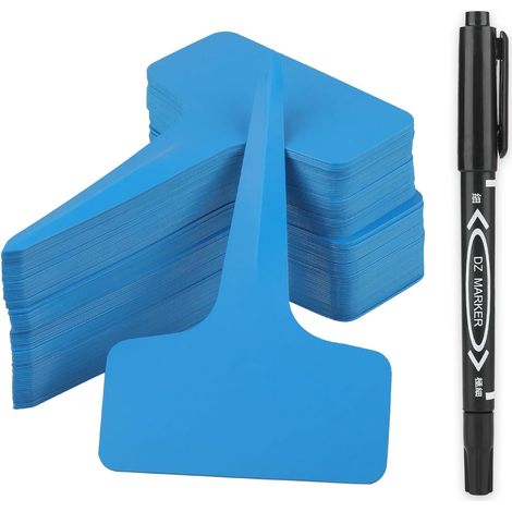 100 étiquettes pour semis en plastique bleu avec stylo, idéales pour le jardin, les herbes et le potager.