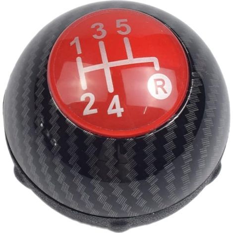 Pomello del cambio in pelle per Fiat 500 2012-2018 (cambio a 5 marce, rivestimento rosso in fibra di carbonio) (1/5)