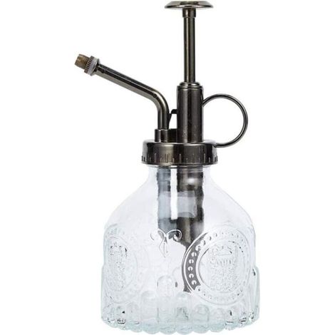 Vintage-Sprühflasche aus Glas mit oberer Pumpe, kleine Gießkanne für Zimmer- und Außenpflanzen, Transparent (1/5)