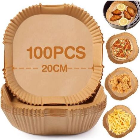 Papier Cuisson Air Fryer, 100 Pièces 20cm Papier Sulfurisé pour Air Fryer, Antiadhésive Disposable Paper Liner Accessoires Air Fryer, pour 5-8L Friteuse Sans Huile (Carré) (1/5)
