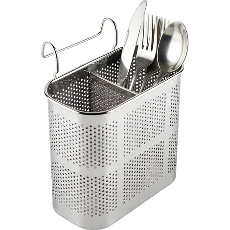 Küchenutensilienhalter, 13,3 × 12,8 × 7,3 cm, Edelstahl, 2-teiliges Abtropffach für Essstäbchen, Besteckaufbewahrung, Küche