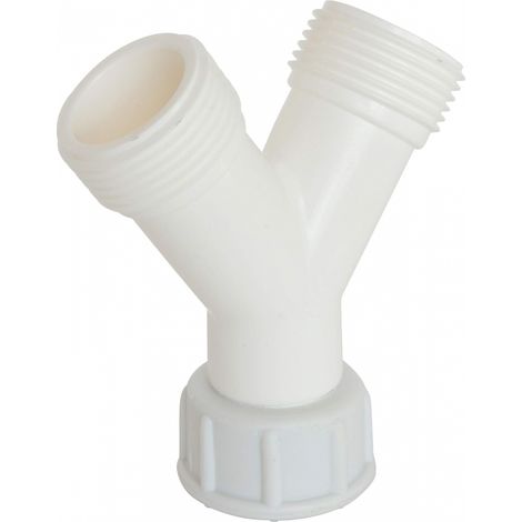 pieces Dérivation 2 voies écrou tournant M20/27-Raccord plast alimentation de 2 appareils sanitaires 20/27 tels qu'une machine à laver ou lave vaisselle, Gris (1/5)