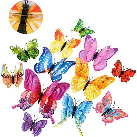 décoration papillon, papillons ailes 3D épingles broches, décoration printemps PVC chambre, salon, bureau, jardin, table (1/5)