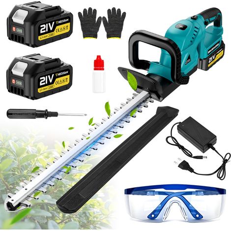 Taille-haie sans fil 52cm avec 2 Poignées et Garde 2 X 4.0Ah 21V Robuste et Léger pour Coupe Haies et Buissons