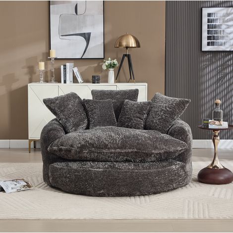 Poltrona lounge rotonda oversize con cuscini 190,5x138x63 cm in poliestere grigio OKWISH (1/5)