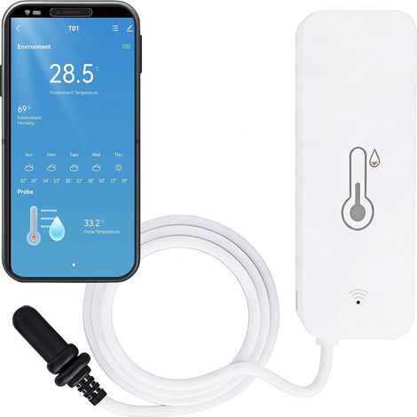 Thermomètre hygromètre WiFi avec capteur externe - Thermomètre intelligent Wi-Fi pour intérieur et extérieur, alarme d'application et surveillance à distance - Pour congélateur