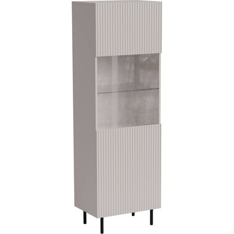 Vitrine Luzzana, vitrine de salon avec porte vitrée et détails, surélevée, 60 x 42 h 183 cm, beige (1/4)