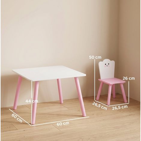 Set tavolo e sedie per bambini 3 pezzi, 1 tavolo e 2 sedie, rosa e bianco DESVIAE (1/4)
