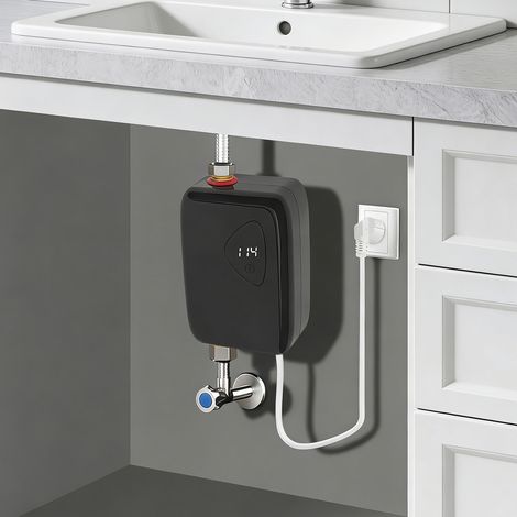 Elektronischer Durchlauferhitzer, elektrischer Küchen-Wassererhitzer 220 V, 3800 W, Mini-Durchlauferhitzer ohne Speicher mit LED-Temperaturanzeige, schwarz [Energieeffizienzklasse A] (1/5)