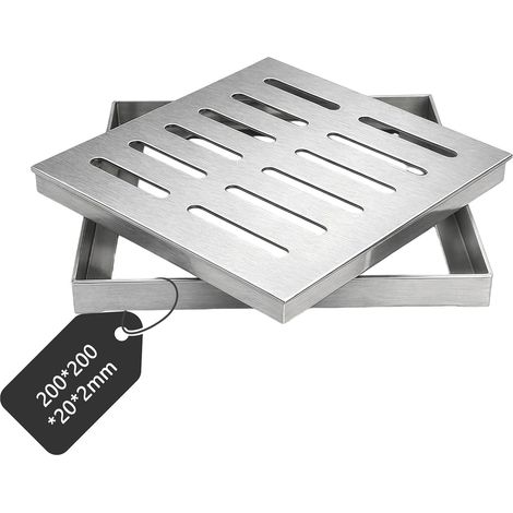 Écoulement de sol pour cave avec cadre - En acier inoxydable - Grille de drainage pour cuisine, garage, salle de bain, jardin, terrasse (250 x 250 x 20 mm) (1/5)